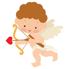 Funny cartoon little cupid boy with bow and arrow vector  illustration