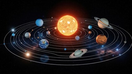 Vibrant depiction of solar system planets orbiting the radiant central star