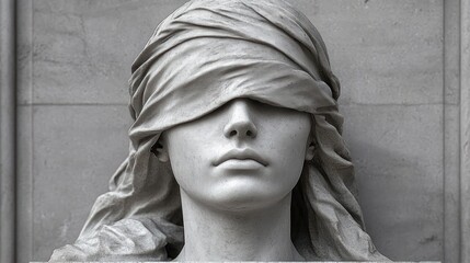 marble veiled female bust with draped fabric against a stone wall, solemn and serene expression