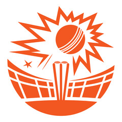 Abstract Cricket Action Icon with Ball and Stadium Burst Illustration