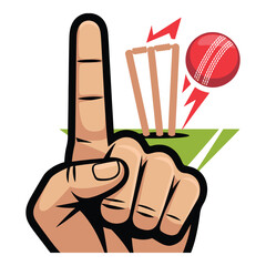 Cricket Out Sign Vector Illustration with Umpire Finger and Hit Wicket