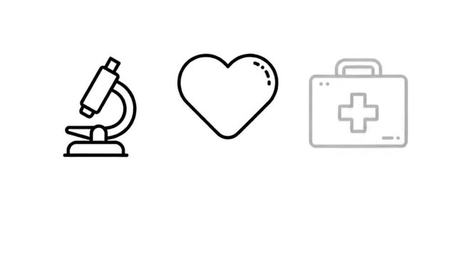 Medical icons animation heartbeat microscope first aid kit stethoscope health care symbols