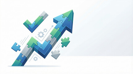 Strategic Business Growth, a Professional Puzzle Arrow Illustrating Successful Planning and Data-Driven Progress