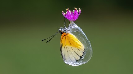 chrysalis. Butterfly emerging from its chrysalis with morning dew on its wings. wildlife magazines, conservation campaigns, designed for wildlife conservation campaigns, used by procurement managers.