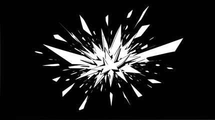 Obraz premium Abstract white explosion of sharp fragments on a black background, depicting a shattered or bursting effect.