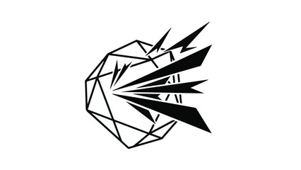 Abstract geometric explosion of sharp shards bursting outwards from a central crystal.