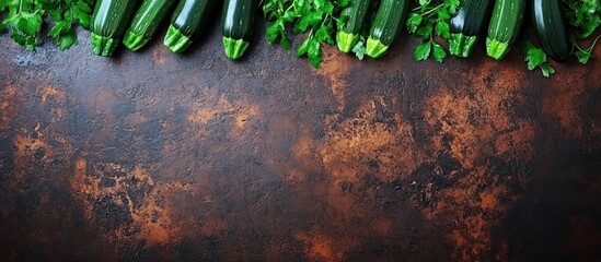 Fresh Zucchini and Parsley on Rustic Dark Background