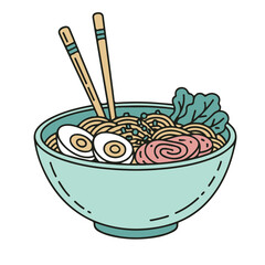Hand Drawn Flat Vector Ramen Bowl Illustration