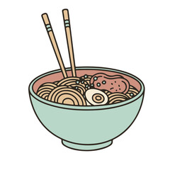 Hand Drawn Flat Vector Ramen Bowl Illustration