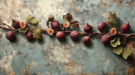 Ripe Figs on a Branch with Textured Background