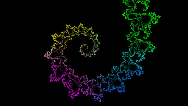 Abstract Rainbow Fractal Spiral on Black Background  Colorful Mathematical Mandelbrot Pattern, Digital Generative Art, Futuristic Geometry, Infinite Complexity, Sci-Fi Visualization, Creative Backgro