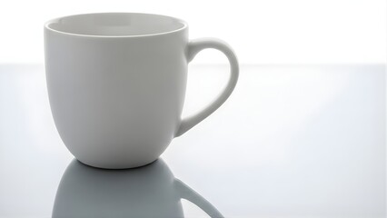 Obraz premium Single white coffee mug mockup with soft shadows, minimalist drinkware branding background