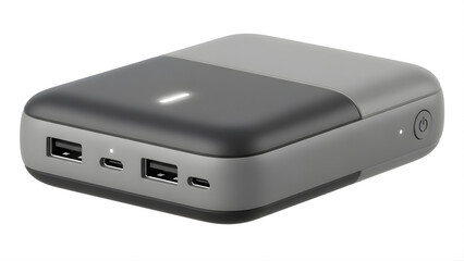 Portable Power Hub Device Isolated on White Background - Portable power hub device isolated on white background, featuring multiple ports for charging and data connectivity.