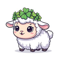 Obraz premium cartoon sheep with shamrock wreath on head