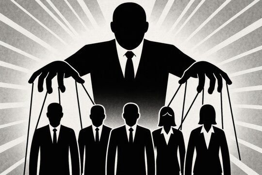 Puppet master controlling business people manipulation and control control manipulation business.