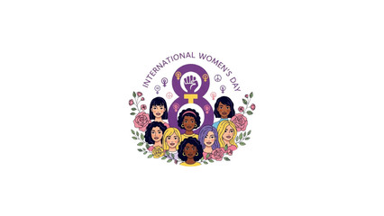 Fototapeta premium international women’s day logo with diverse female faces and march 8