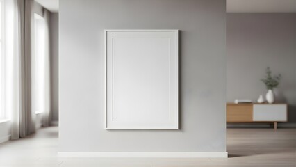 Fototapeta premium Minimal poster frame mockup on bedside table, modern bedroom interior wall art presentation