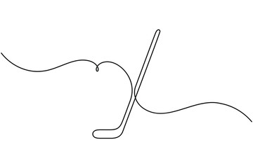 Obraz premium Sports hockey stick icon continuous one line drawing single art minimalist modern equipment symbol outline vector illustration