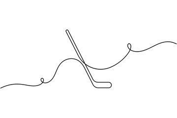 Obraz premium Sports hockey stick icon continuous one line drawing single art minimalist modern equipment symbol outline vector illustration