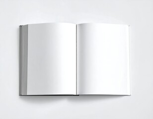 Open hardback book with blank white pages, set on a simple background