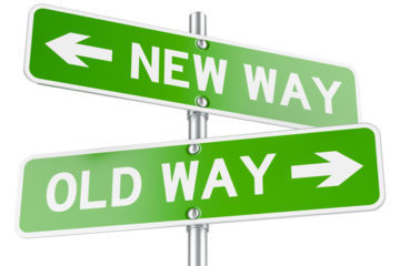New Way or Old Way, concept. Opposite traffic sign, transparent background