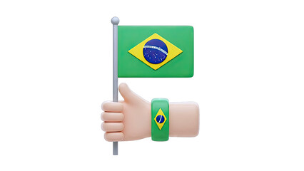 3D Cartoon Hand Holding Brazilian Flag