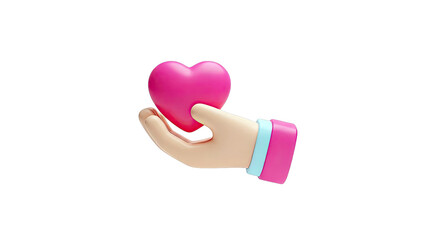 3D Hand Holding a Pink Heart Icon