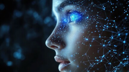 Moody blue abstract scene with glowing bokeh lights and interconnected digital nodes conveying a futuristic, contemplative atmosphere