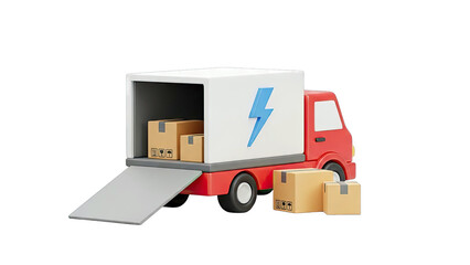 3D Red Delivery Truck with Packages and Lightning Bolt Logo