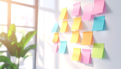 Business Ideas and Planning With Colorful Sticky Notes on Whiteboard