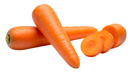 Fresh orange carrots isolated on transparent background