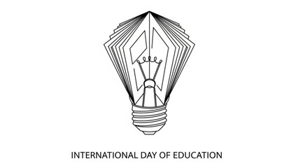 International day of education light bulb with book pages, symbolizing knowledge and learning on a white background