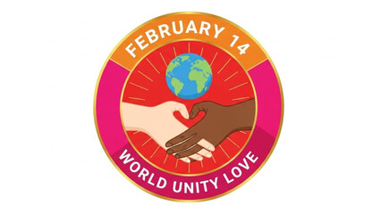 World unity love emblem with clasped hands and globe on february 14, symbolizing global togetherness and affection