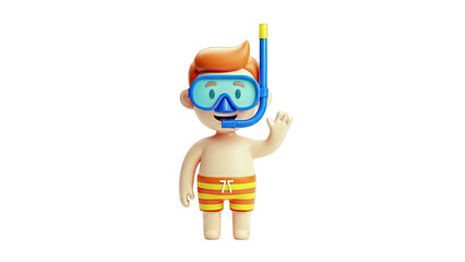 Cartoon boy with snorkel and mask waving