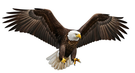 Fototapeta premium Bald eagle in flight isolated on transparent background