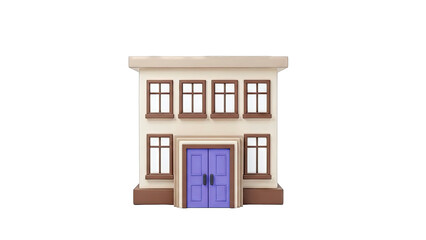 Cartoon building with purple doors and windows