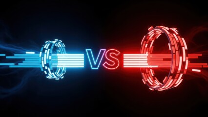 Dynamic battle backdrop with two contrasting technological structures in vibrant colours