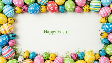 Festive easter: frame made with colorful eggs conveying springtime cheer and holiday greetings