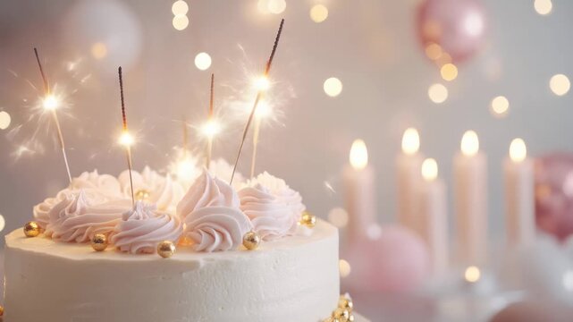 Celebration cake with sparklers and candlelit ambiance for festive occasions