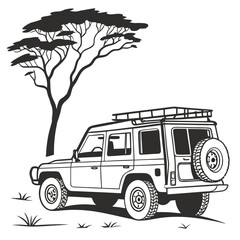 Safari vehicle under acacia tree © NAHID 