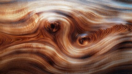 Obraz premium polished swirling wood grain with two knots and warm golden brown tones evoking calm flowing movement