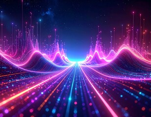 Neon waves and lines creating a futuristic data visualisation
