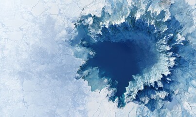 Abstract Blue Ice Crater With Jagged Edges And Frosted Texture Close Up