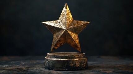 Golden star award on a dark pedestal