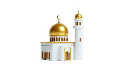 3D Rendered White Mosque with Gold Domes and Minarets
