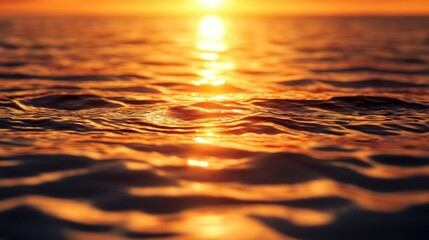 Serene ocean waves glistening in the warm sunset glow on a tranquil evening