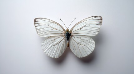White Butterfly on Neutral Background &ndash; Symbol of Purity, Freedom, and Transformation