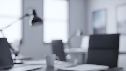 Modern office workspace with blurred focus suggests productivity and a calm, professional atmosphere for business concepts.