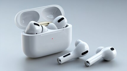 True Wireless Earbuds with Charging Case &ndash; Bluetooth Earphones on White Background