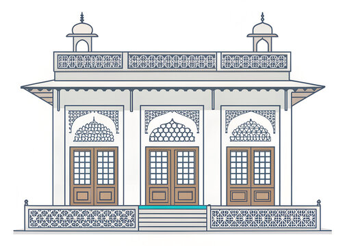Indian house with jali window patterns, simplified minimal vector design